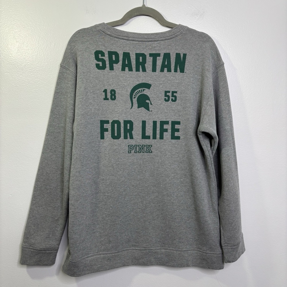Victorias Secret PINK Michigan State Spartans Sweatshirt Crewneck Sequin Medium - Picture 2 of 4